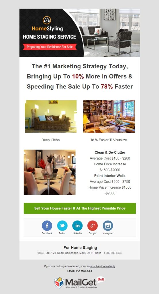 Email Marketing for Cleaning Service Home Staging